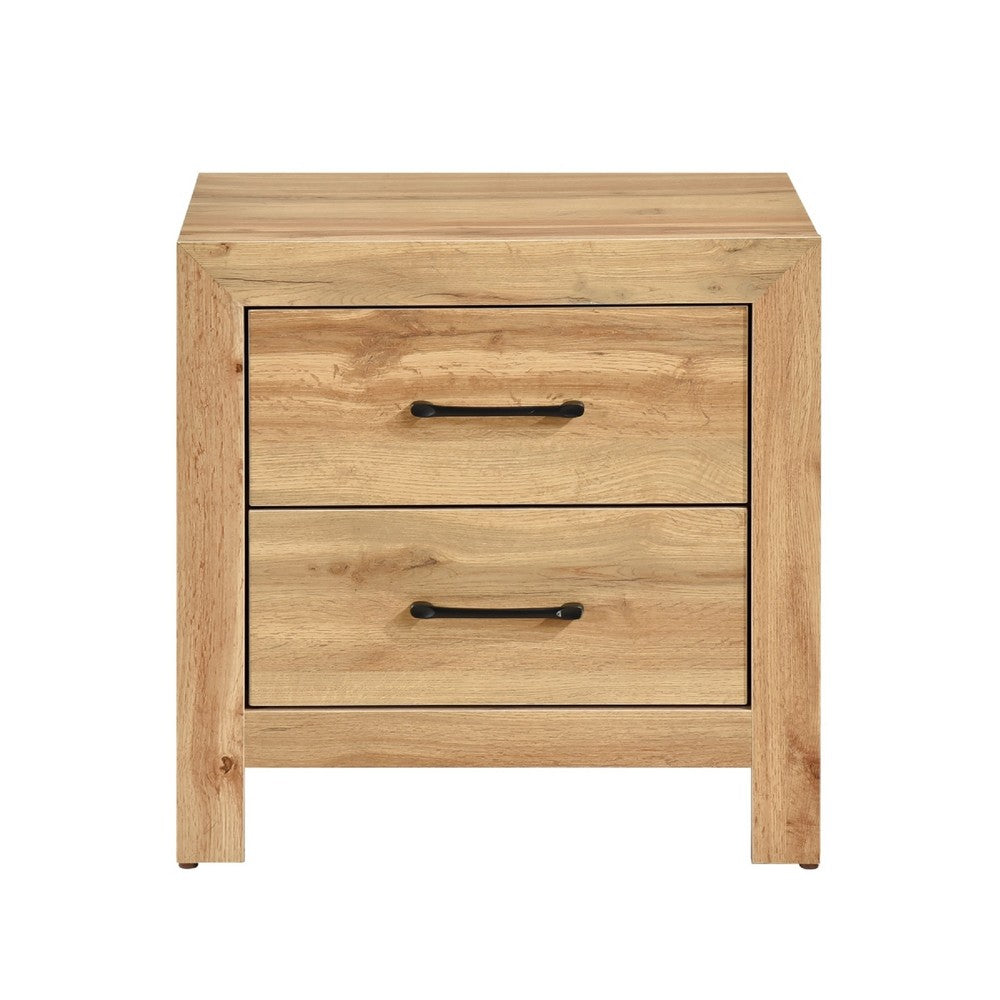 Adia Nightstand, 2 Drawer with Black Nickel Handles, Natural Brown - BM346714