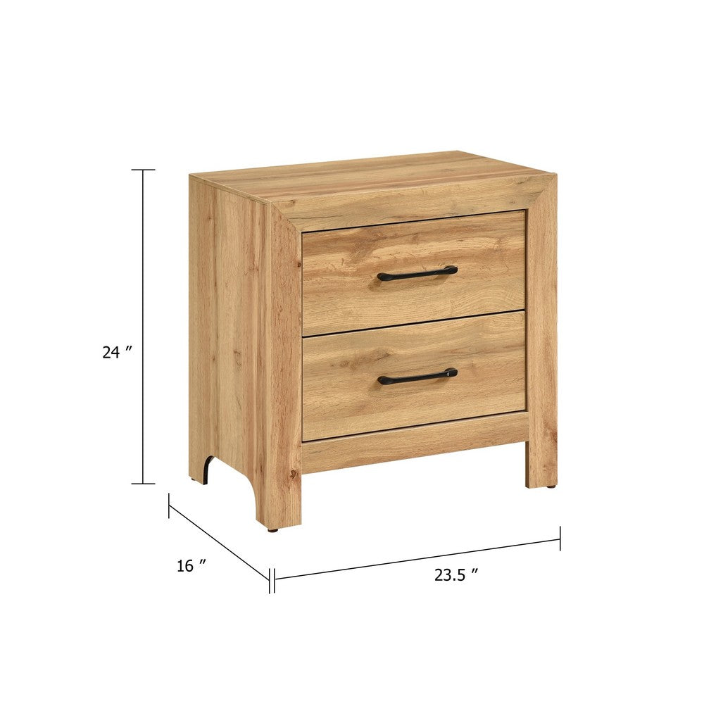 Adia Nightstand, 2 Drawer with Black Nickel Handles, Natural Brown - BM346714