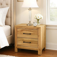 Adia Nightstand, 2 Drawer with Black Nickel Handles, Natural Brown - BM346714