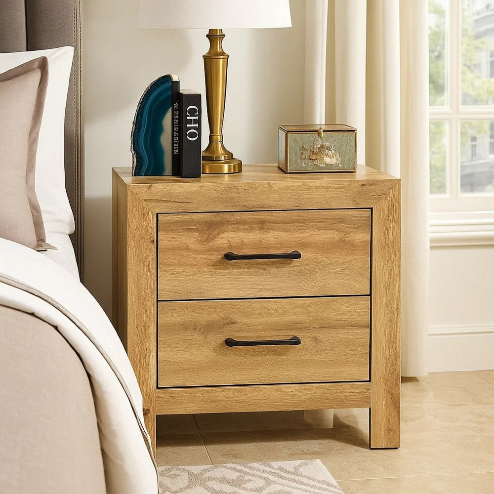 Adia Nightstand, 2 Drawer with Black Nickel Handles, Natural Brown - BM346714