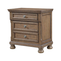 Bely Nightstand, 3 Drawers, Bun Feet, Antique Brown Sculpted Frame - BM346715