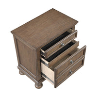 Bely Nightstand, 3 Drawers, Bun Feet, Antique Brown Sculpted Frame - BM346715