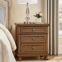 Bely Nightstand, 3 Drawers, Bun Feet, Antique Brown Sculpted Frame - BM346715