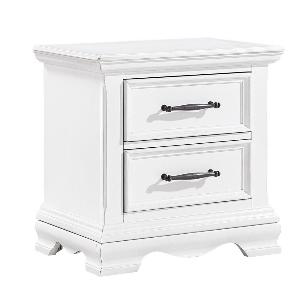 Yal Nightstand, 2 Drawers w Black Nickel Bar Handles, White Finish - BM346717