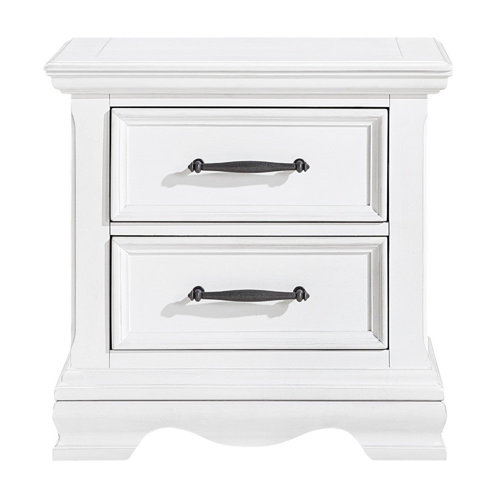 Yal Nightstand, 2 Drawers w Black Nickel Bar Handles, White Finish - BM346717