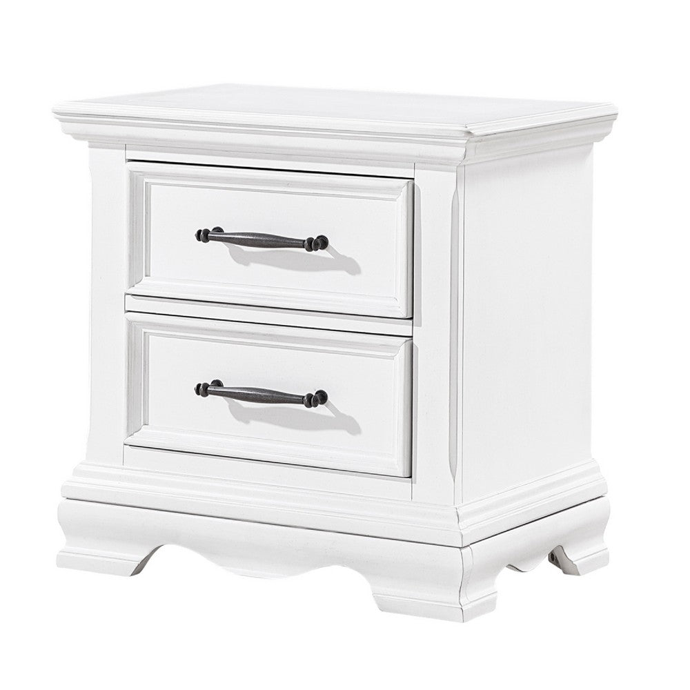 Yal Nightstand, 2 Drawers w Black Nickel Bar Handles, White Finish - BM346717