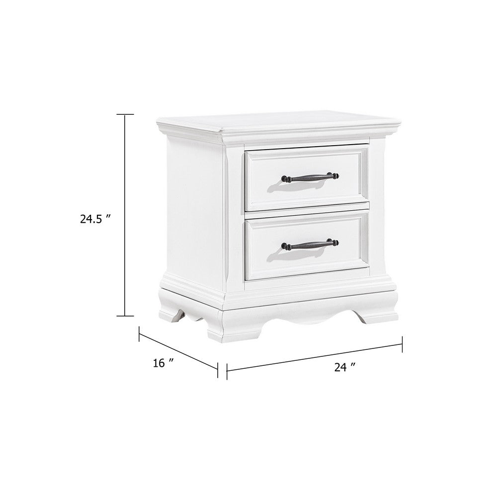Yal Nightstand, 2 Drawers w Black Nickel Bar Handles, White Finish - BM346717