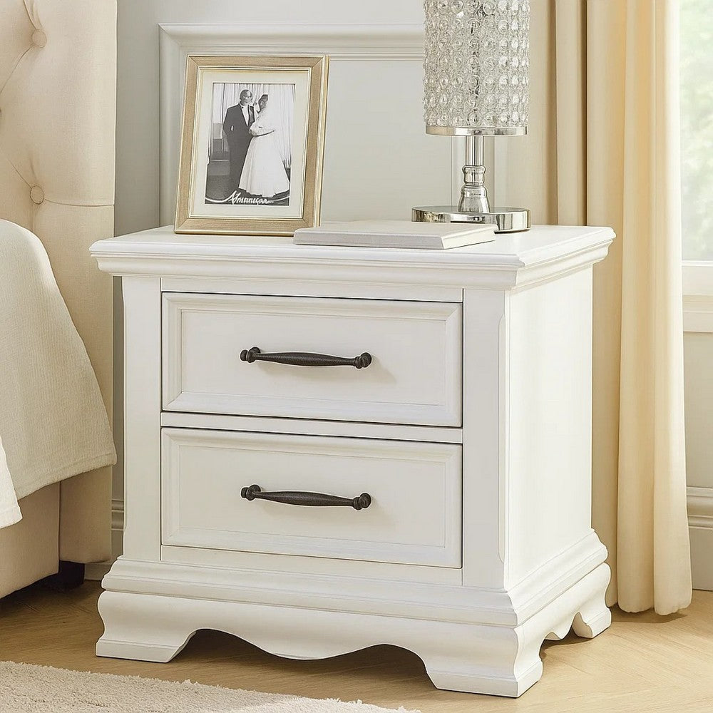Yal Nightstand, 2 Drawers w Black Nickel Bar Handles, White Finish - BM346717