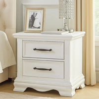 Yal Nightstand, 2 Drawers w Black Nickel Bar Handles, White Finish - BM346717