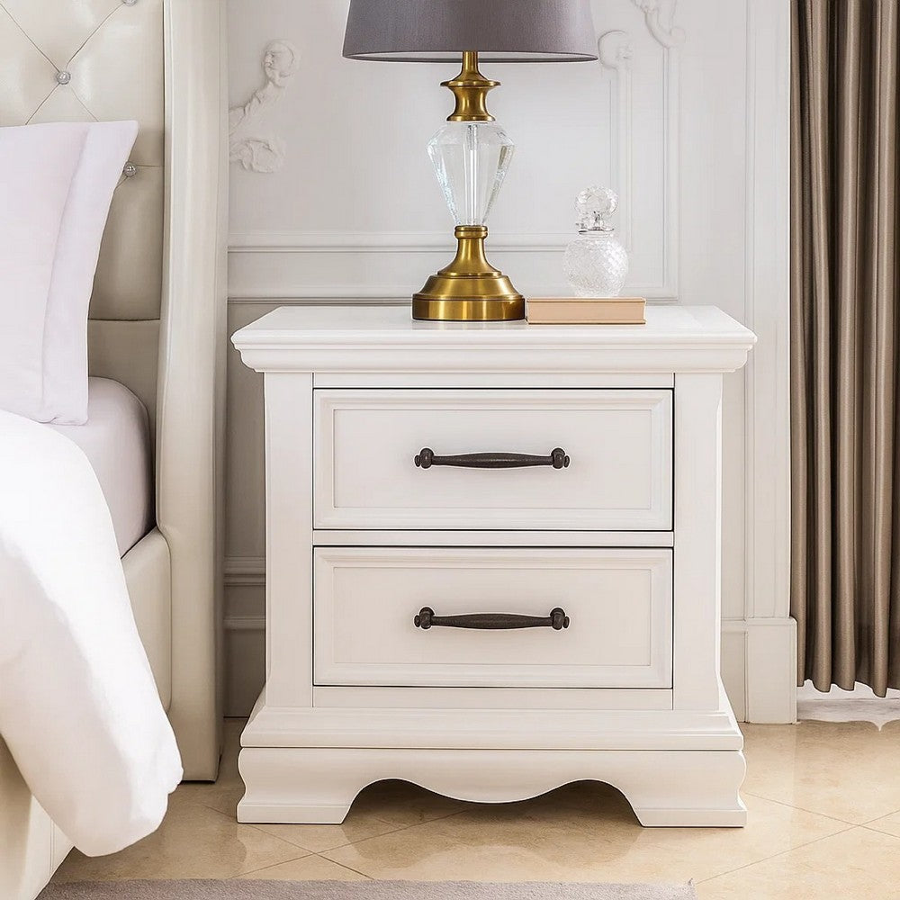 Yal Nightstand, 2 Drawers w Black Nickel Bar Handles, White Finish - BM346717