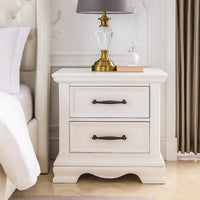 Yal Nightstand, 2 Drawers w Black Nickel Bar Handles, White Finish - BM346717