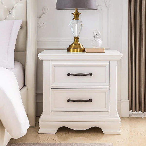 Yal Nightstand, 2 Drawers w Black Nickel Bar Handles, White Finish - BM346717