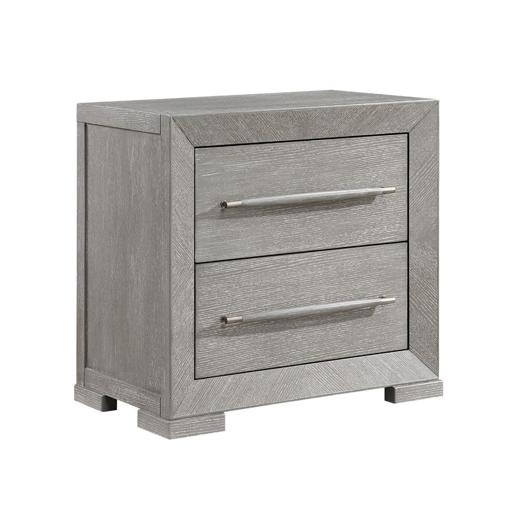 Ova Nightstand, 2 Drawer w Framed Front & Wood Accent Handles, Gray - BM346720