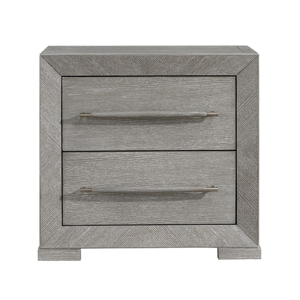 Ova Nightstand, 2 Drawer w Framed Front & Wood Accent Handles, Gray - BM346720