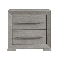 Ova Nightstand, 2 Drawer w Framed Front & Wood Accent Handles, Gray - BM346720