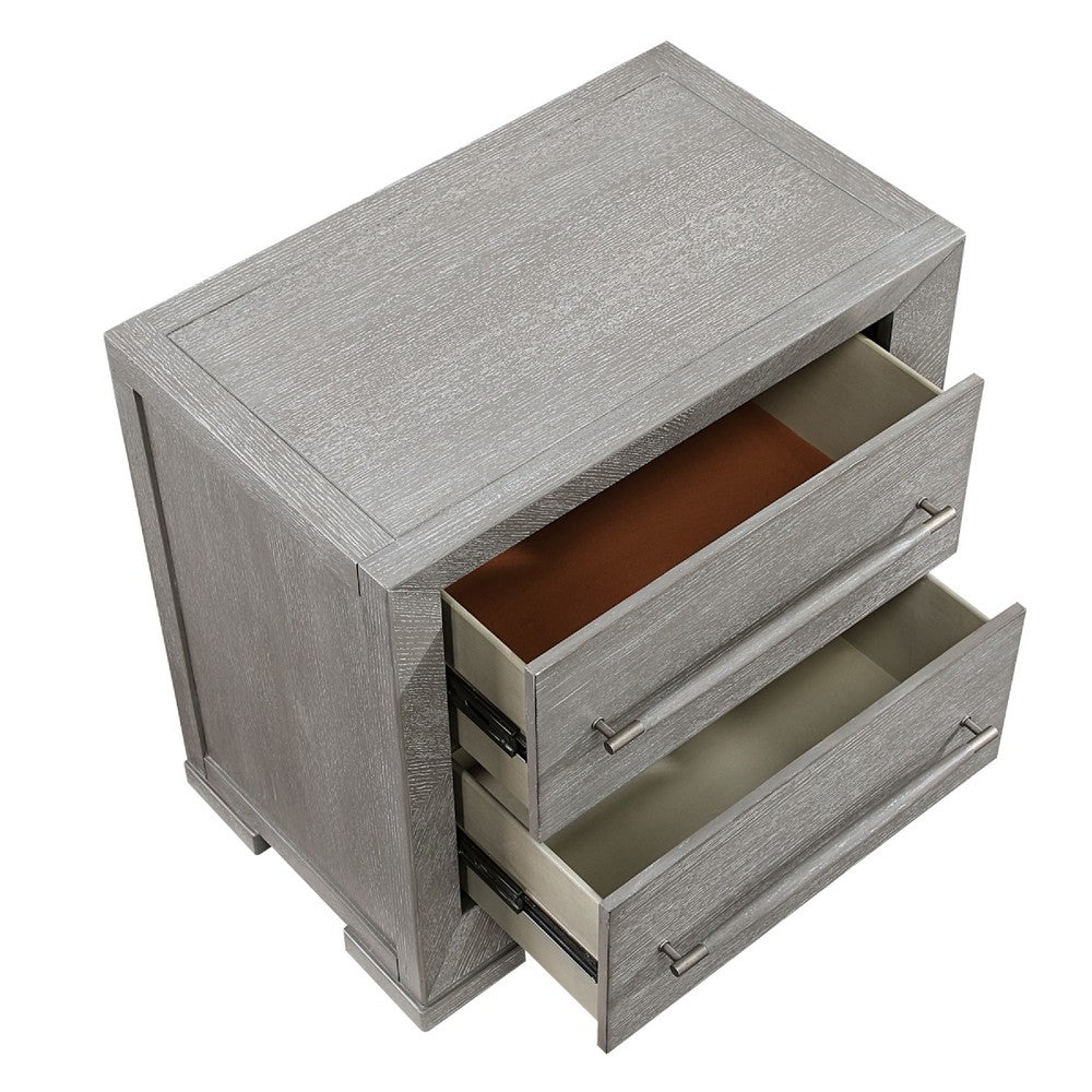 Ova Nightstand, 2 Drawer w Framed Front & Wood Accent Handles, Gray - BM346720