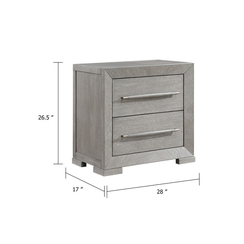 Ova Nightstand, 2 Drawer w Framed Front & Wood Accent Handles, Gray - BM346720