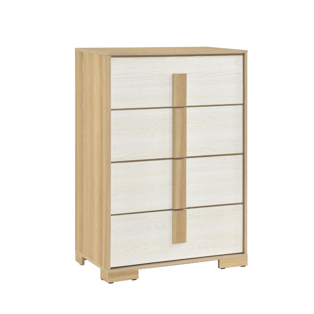 Mep Tall Dresser Chest, 4 Drawers, Dual Tone Natural Brown & White - BM346722
