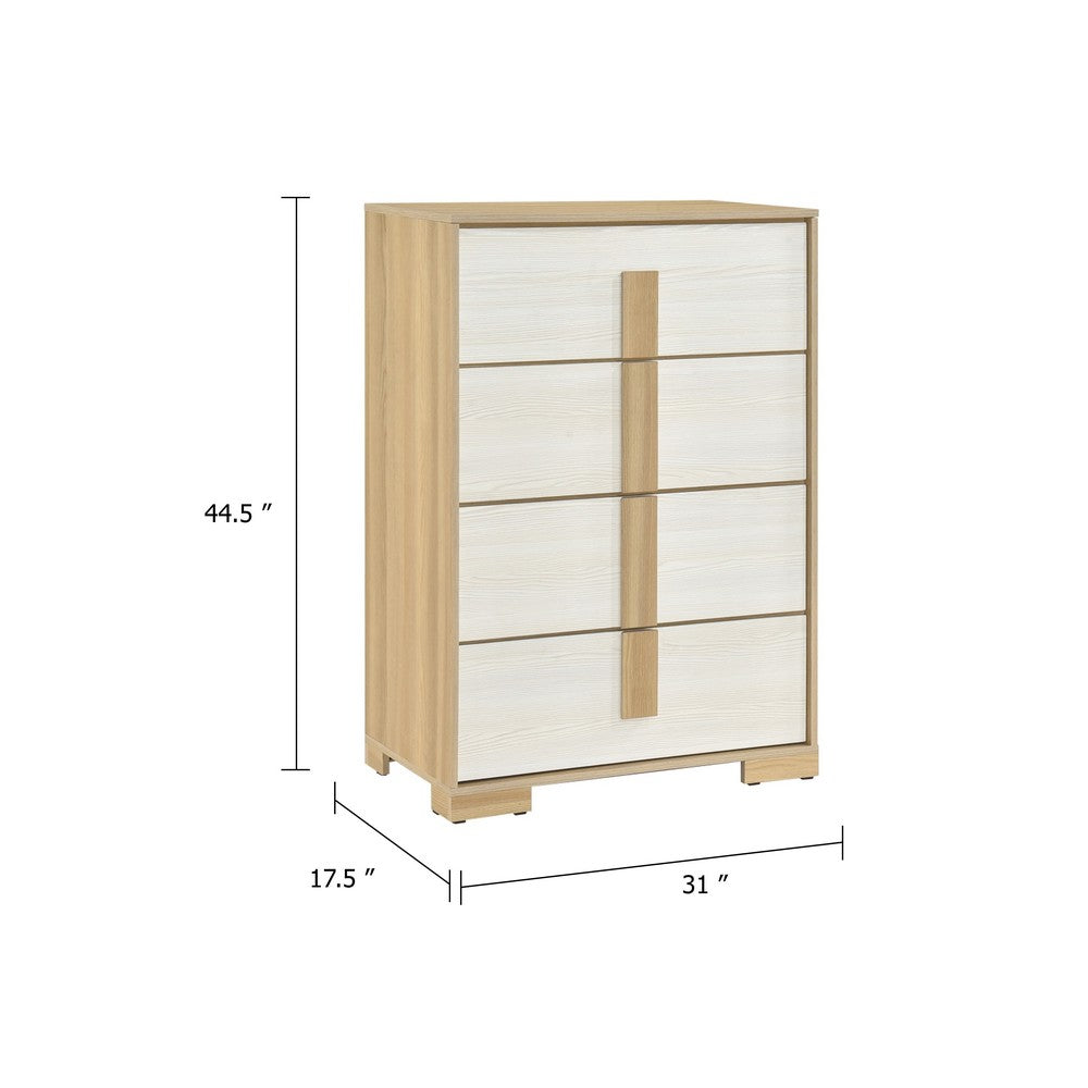 Mep Tall Dresser Chest, 4 Drawers, Dual Tone Natural Brown & White - BM346722
