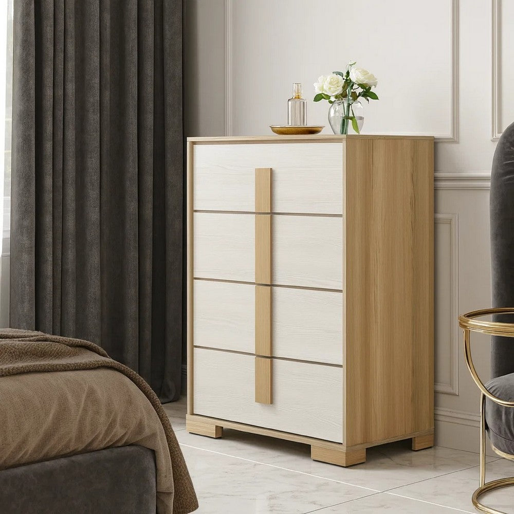 Mep Tall Dresser Chest, 4 Drawers, Dual Tone Natural Brown & White - BM346722