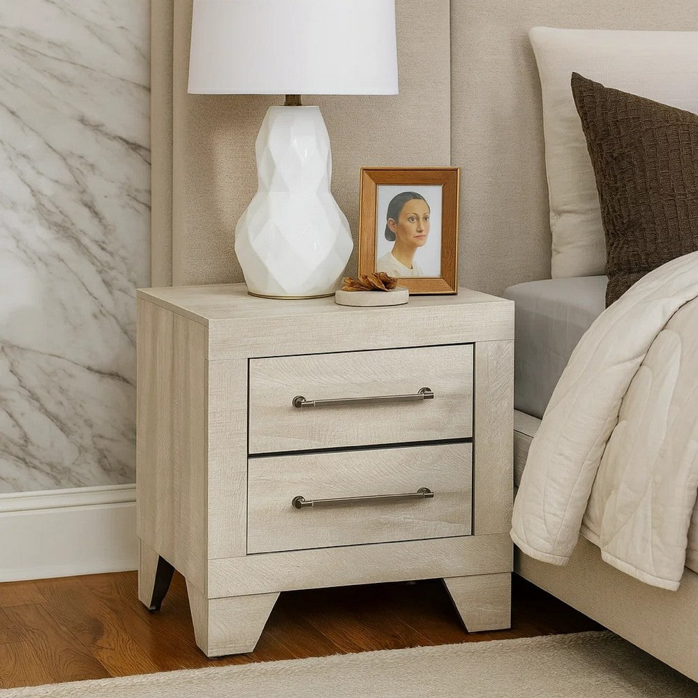 Ava Nightstand, 2 Drawers w Antique Silver Bar Handles, Dusty Gray - BM346723