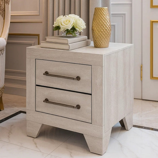 Ava Nightstand, 2 Drawers w Antique Silver Bar Handles, Dusty Gray - BM346723