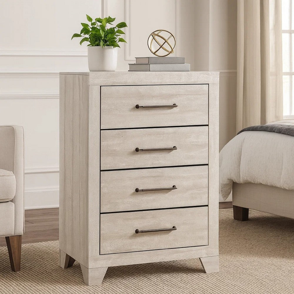 Ava Tall Dresser Chest, 4 Drawers w Antique Silver Bar Handles, Dusty Gray - BM346725