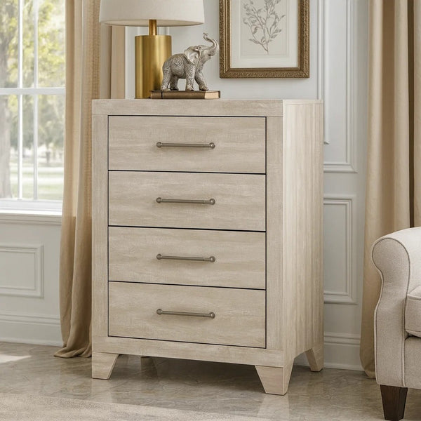 Ava Tall Dresser Chest, 4 Drawers w Antique Silver Bar Handles, Dusty Gray - BM346725