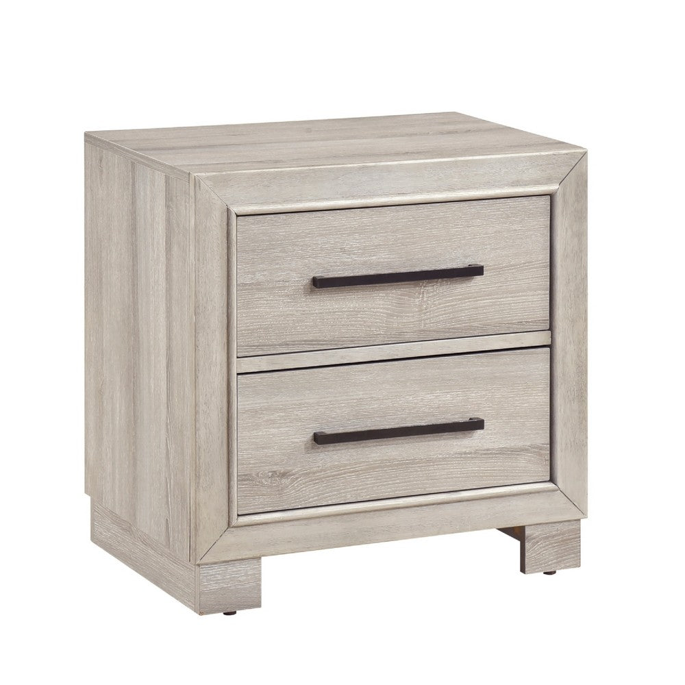 Ely Nightstand, 2 Drawers with Antique Brass Long Handles, Gray - BM346726