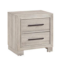 Ely Nightstand, 2 Drawers with Antique Brass Long Handles, Gray - BM346726
