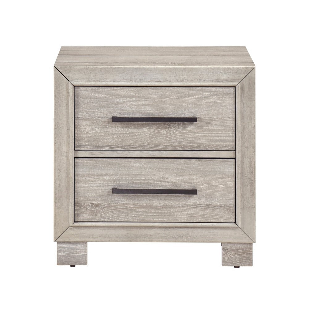 Ely Nightstand, 2 Drawers with Antique Brass Long Handles, Gray - BM346726