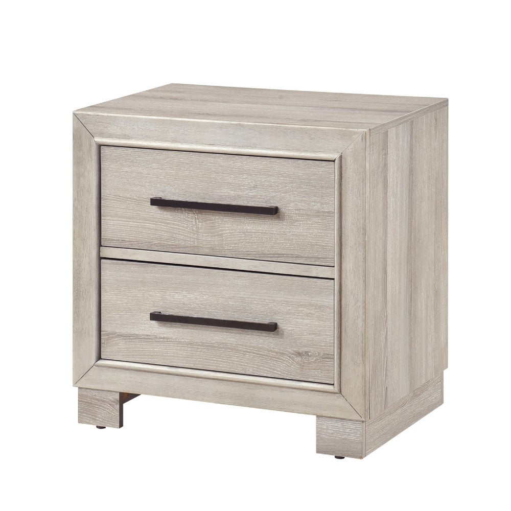 Ely Nightstand, 2 Drawers with Antique Brass Long Handles, Gray - BM346726