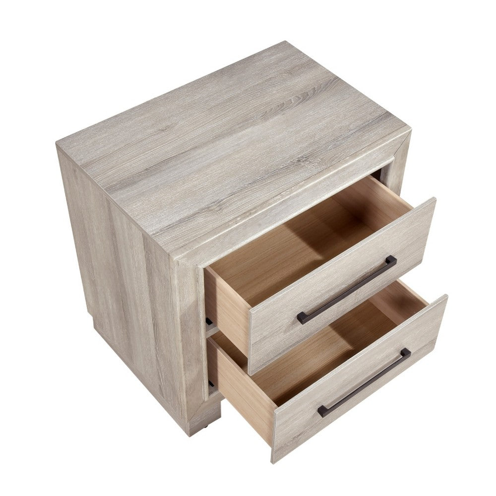 Ely Nightstand, 2 Drawers with Antique Brass Long Handles, Gray - BM346726