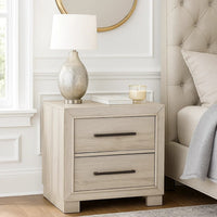 Ely Nightstand, 2 Drawers with Antique Brass Long Handles, Gray - BM346726