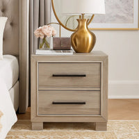 Ely Nightstand, 2 Drawers with Antique Brass Long Handles, Gray - BM346726