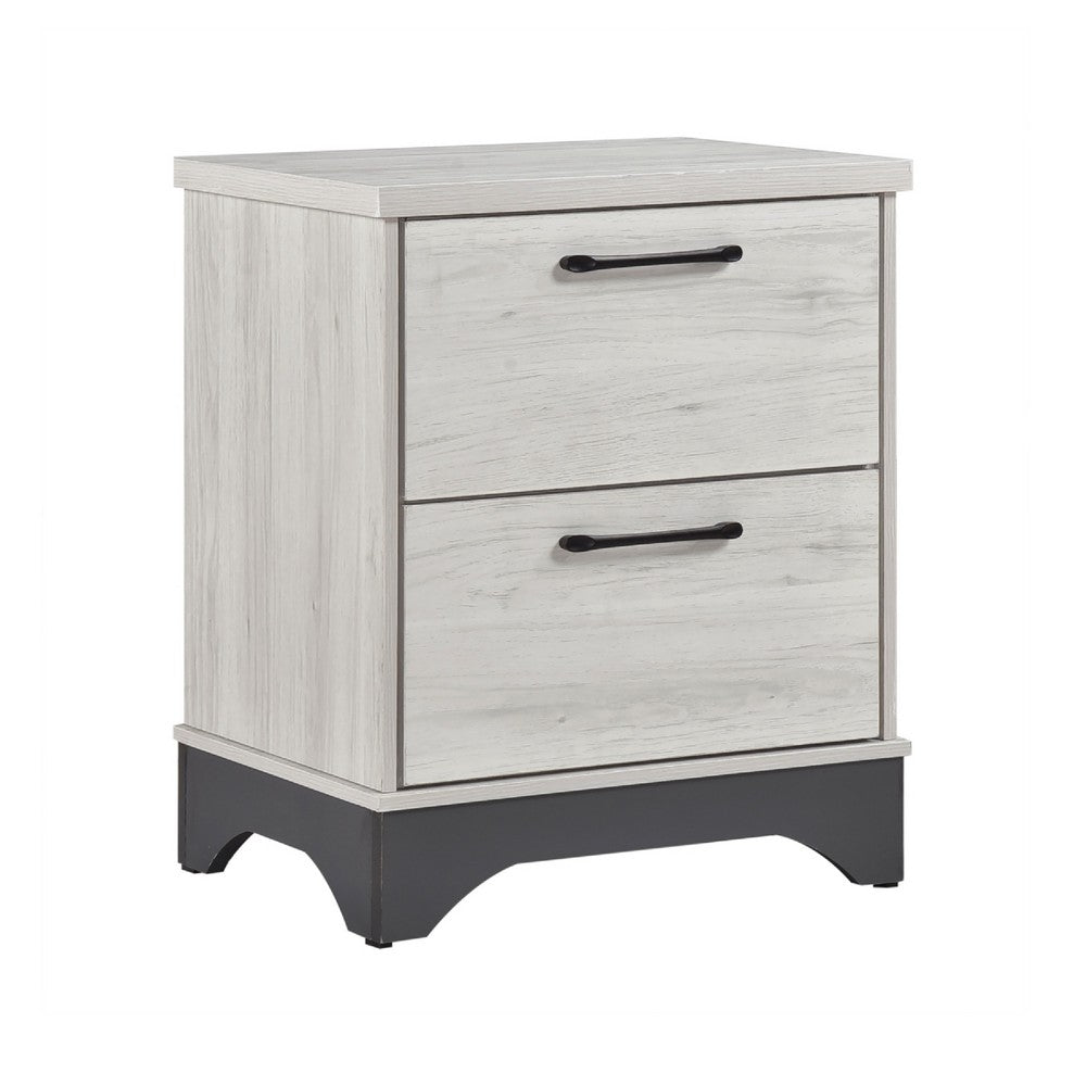 Wly Nightstand, 2 Drawers with Wide Black Handles, White Oak & Gray - BM346727