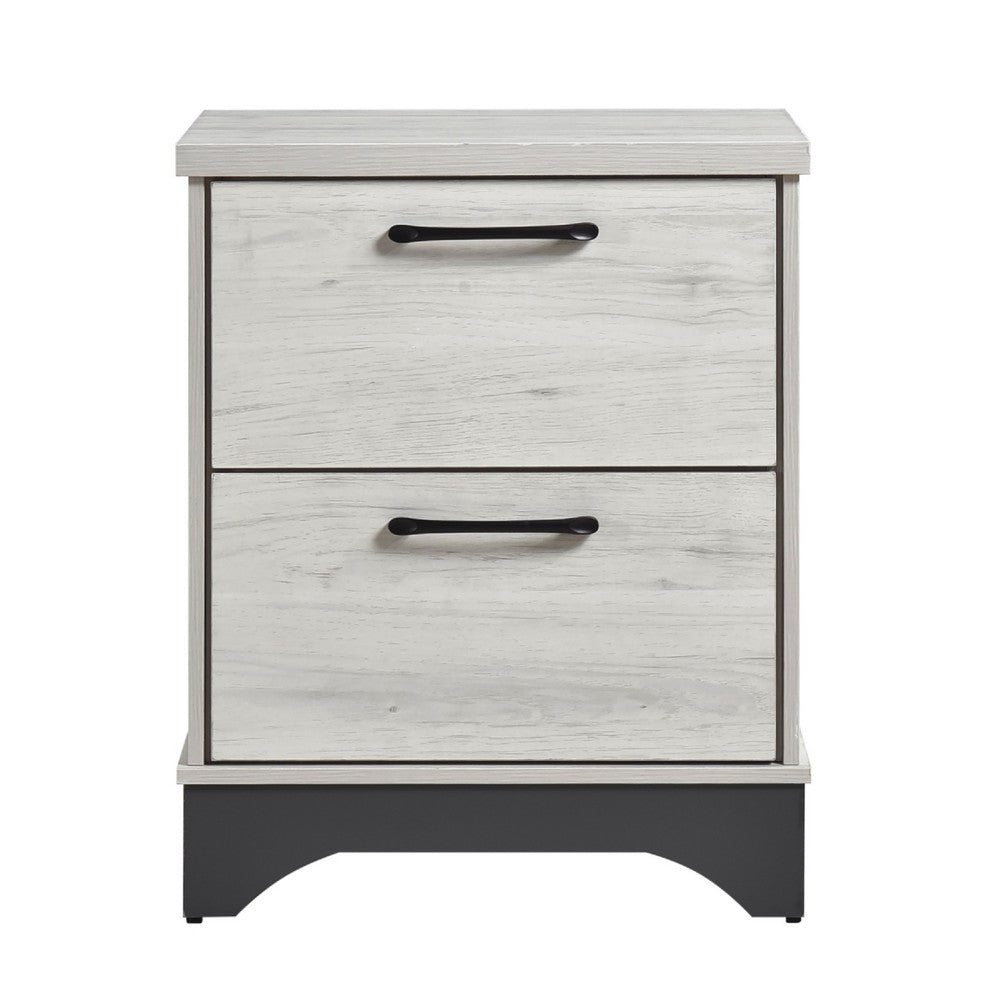 Wly Nightstand, 2 Drawers with Wide Black Handles, White Oak & Gray - BM346727