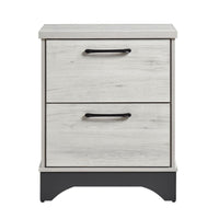 Wly Nightstand, 2 Drawers with Wide Black Handles, White Oak & Gray - BM346727