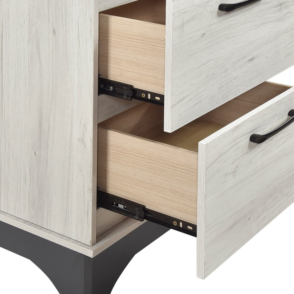 Wly Nightstand, 2 Drawers with Wide Black Handles, White Oak & Gray - BM346727