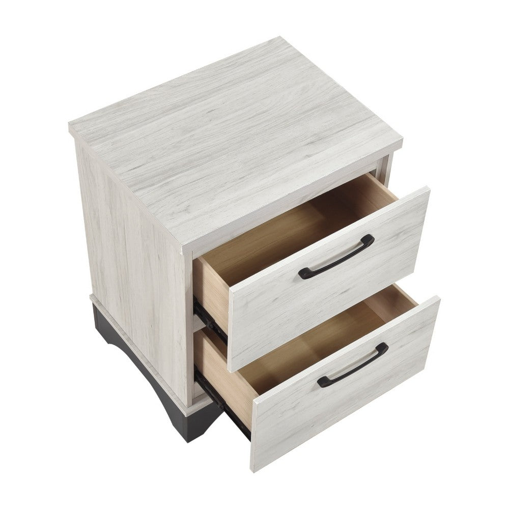 Wly Nightstand, 2 Drawers with Wide Black Handles, White Oak & Gray - BM346727