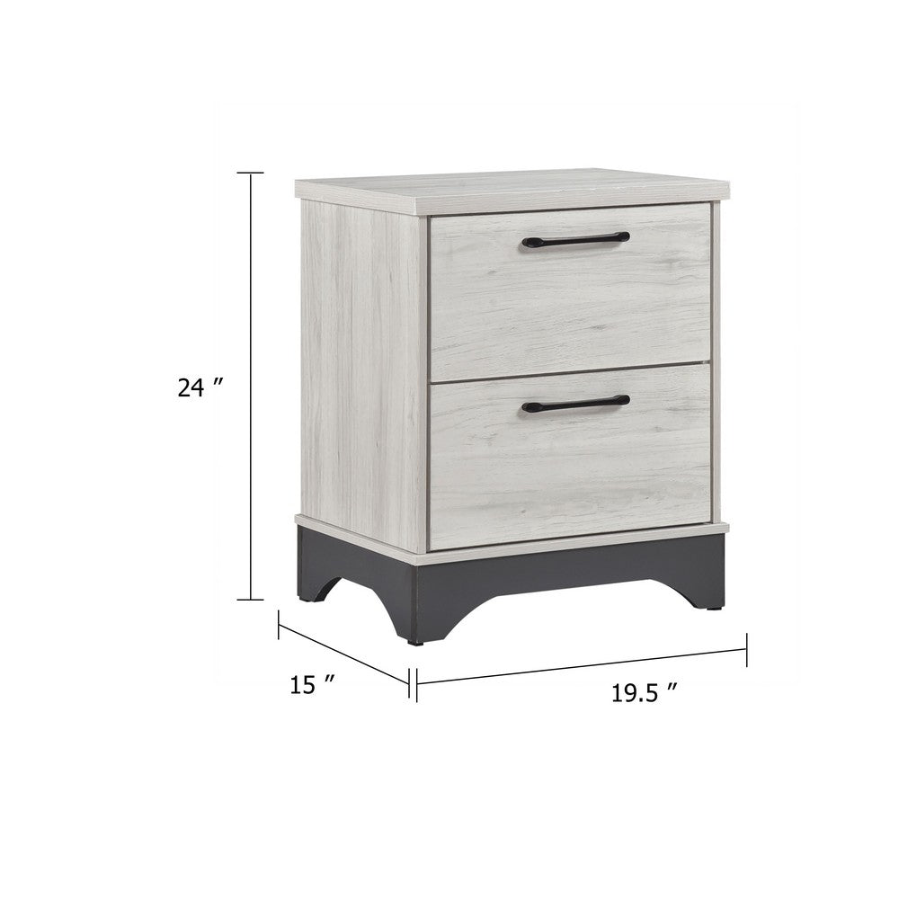 Wly Nightstand, 2 Drawers with Wide Black Handles, White Oak & Gray - BM346727