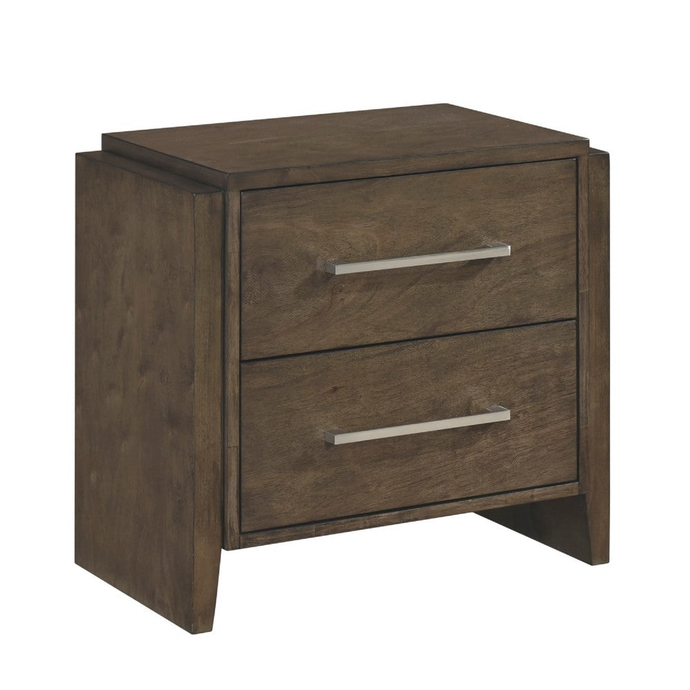 Ema Nightstand, 2 Drawers with Chrome Handles, Dark Walnut Brown - BM346730