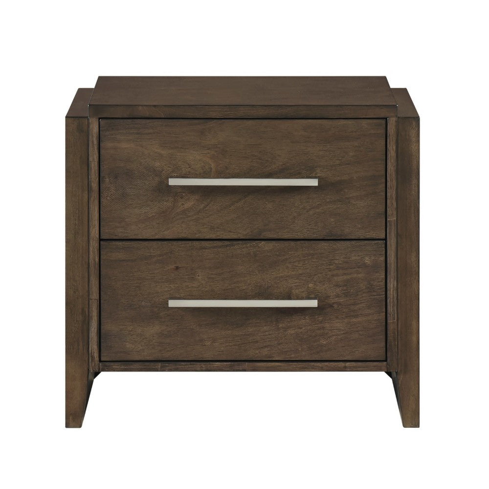 Ema Nightstand, 2 Drawers with Chrome Handles, Dark Walnut Brown - BM346730