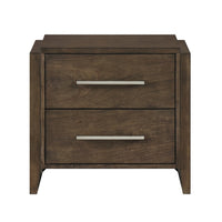 Ema Nightstand, 2 Drawers with Chrome Handles, Dark Walnut Brown - BM346730