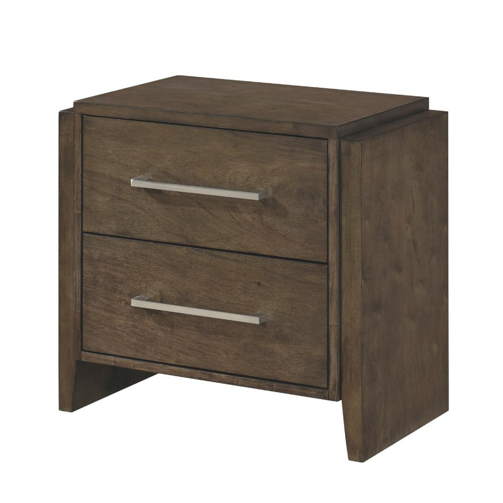 Ema Nightstand, 2 Drawers with Chrome Handles, Dark Walnut Brown - BM346730