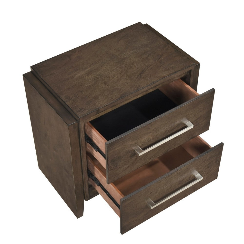 Ema Nightstand, 2 Drawers with Chrome Handles, Dark Walnut Brown - BM346730