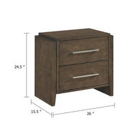 Ema Nightstand, 2 Drawers with Chrome Handles, Dark Walnut Brown - BM346730