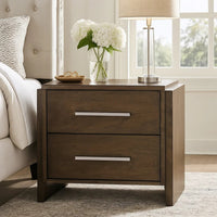 Ema Nightstand, 2 Drawers with Chrome Handles, Dark Walnut Brown - BM346730