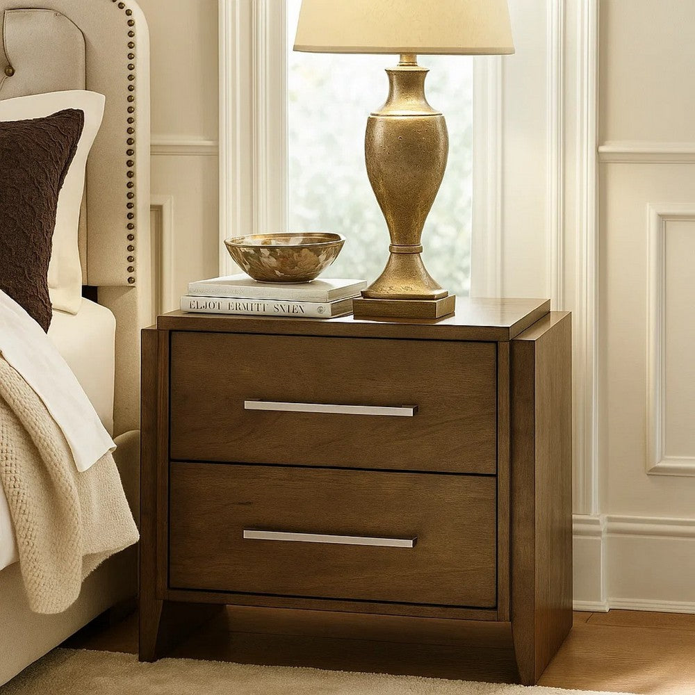 Ema Nightstand, 2 Drawers with Chrome Handles, Dark Walnut Brown - BM346730