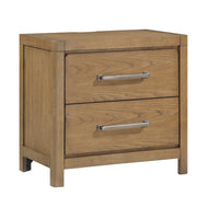 Cery Nightstand, 2 Drawer with Pewter Bar Handles & USB C Port, Brown - BM346733